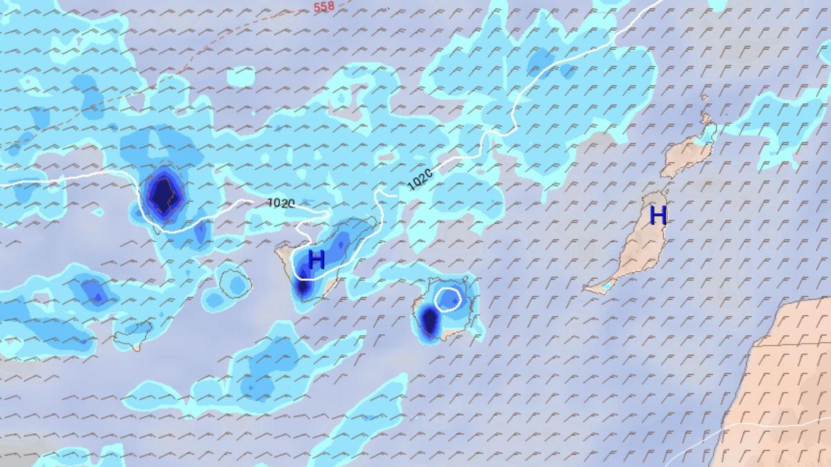 Acumulados de lluvia esperados el viernes por la tarde en Canarias.