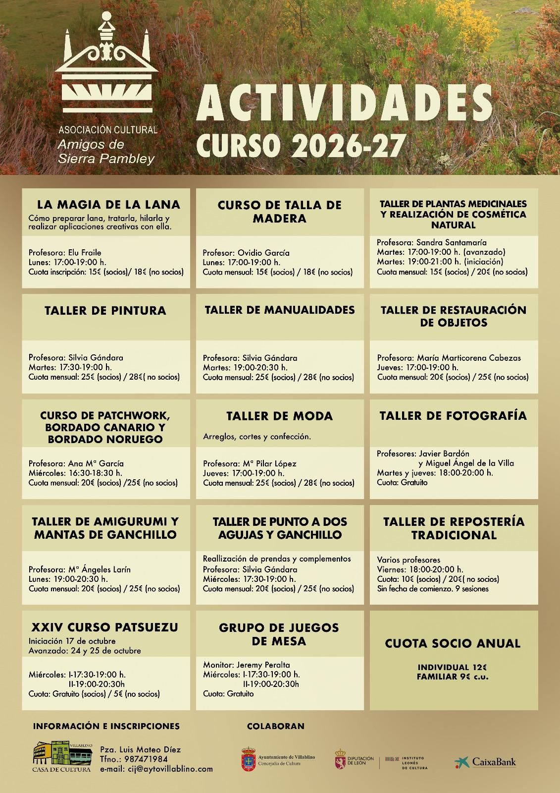 Cursos Asociación Sierra Pambley 2026 2027.
