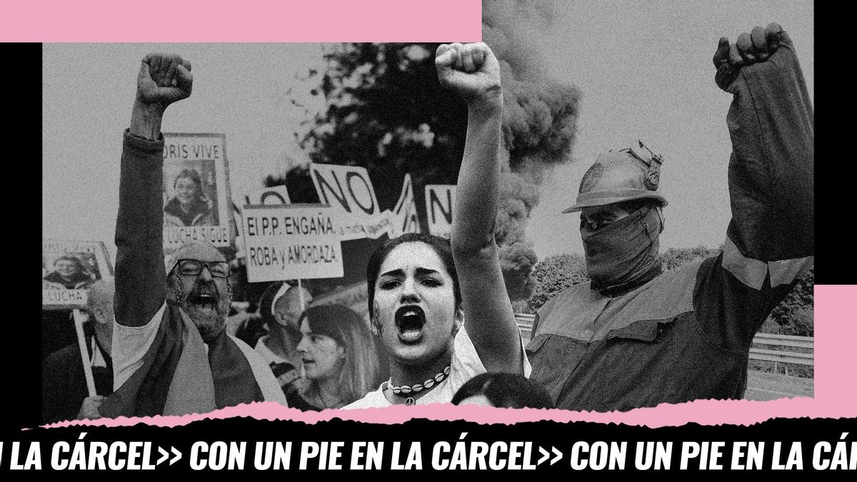 Montaje de manifestaciones de izq. a dcha.: manifestación de Rodea el Congreso, el 8M en Madrid y un trabajador de Alcoa en un corte de carretera