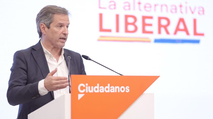 El vicesecretario general y secretario de Comunicación de Ciudadanos, Daniel Pérez, en una rueda de prensa en la sede del partido en Madrid.