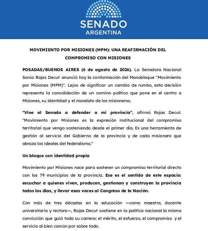 En el comunicado difundido por el despacho de la senadora Rojas Decut.