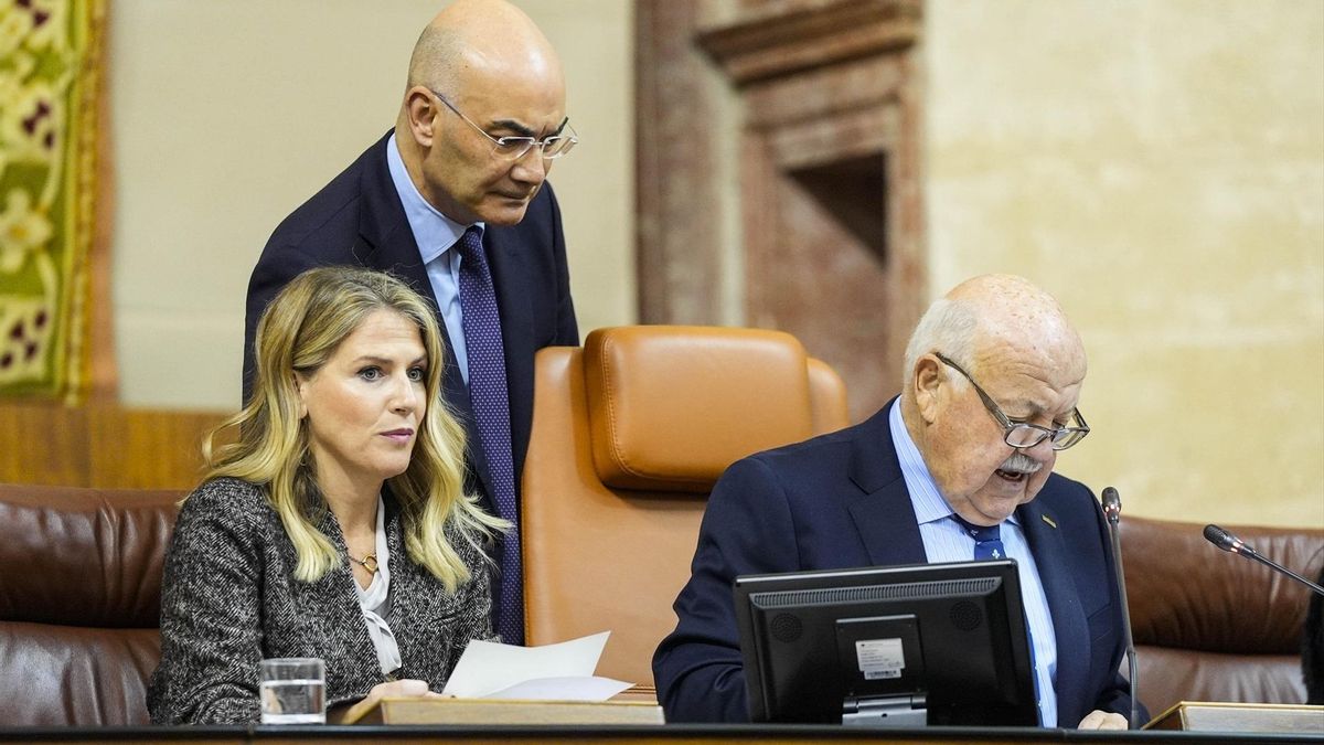 El presidente del Parlamento andaluz, Jesús Aguirre, interviene en el Pleno.