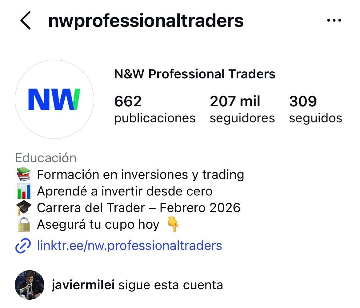 Milei aún sigue la cuenta de Instagram de la escuela de Novelli.