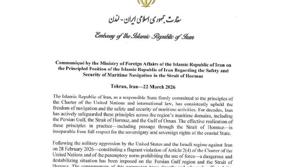 Circular de Irán, con fecha de 22 de marzo de 2026, para ser distribuida por la OMI.
