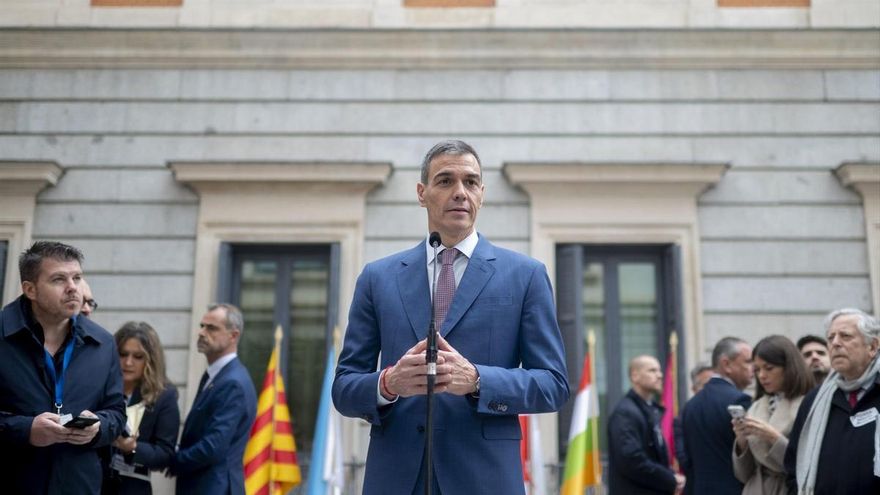 El presidente del Gobierno, Pedro Sánchez, durante el acto institucional por el Día de la Constitución, en el Congreso de los Diputados