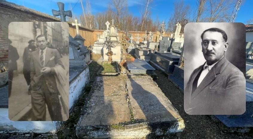 Fosa del Cementerio Viejo de Mansilla y fotos de los 'paseados' José Fuertes y Miguel Carro.