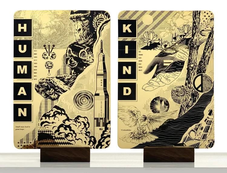 Las dos caras de uno de los grabados de la serie 'Human Kind' de Tristan Eaton