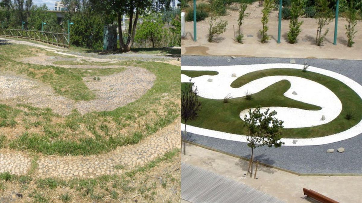 Comparativa del estado actual y en 2008 de la intervención artística 'La Oreja Parlante' de Eva Lootz