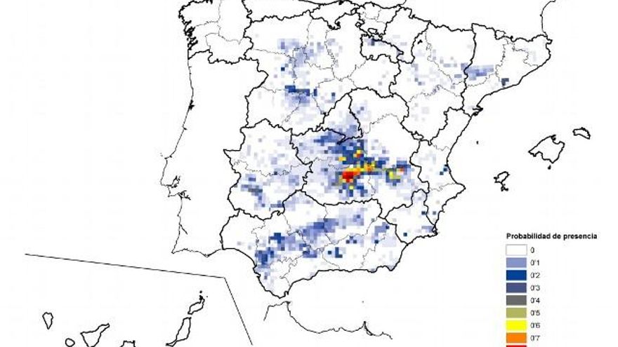 Sisón común, mapa de distribución en invierno.