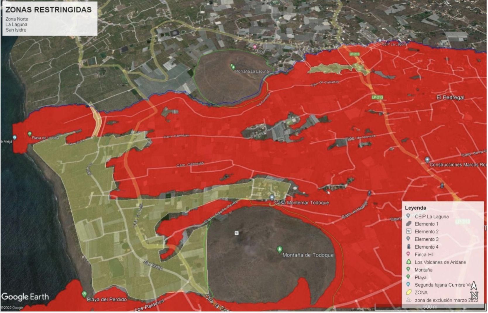 Zonas restringidas lado norte de las coladas.