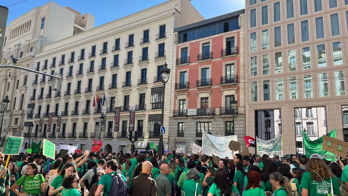 La Marea Verde se concentra frente a la Consejería de Educación de Madrid, este jueves.