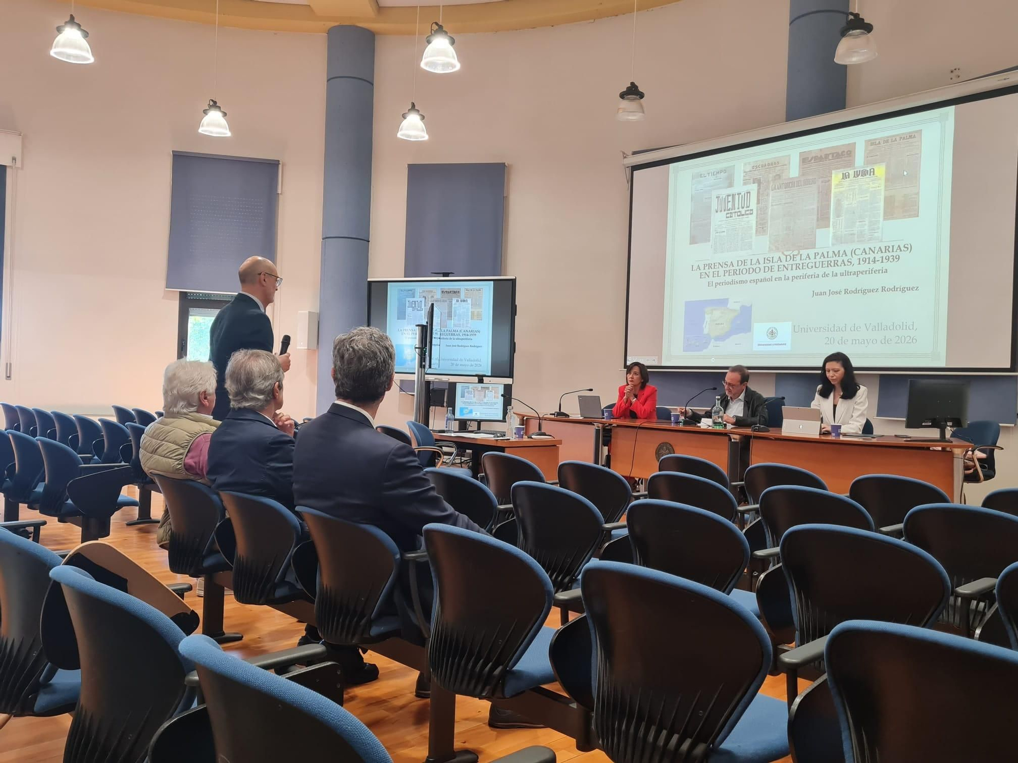 Juan José Rodríguez durante su defensa de su tesis doctoral ‘La prensa en la isla canaria de La Palma en el periodo de entreguerras, 1914-1939’.