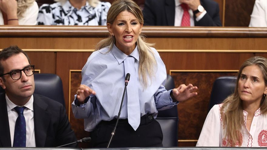 La vicepresidenta segunda y ministra de Trabajo y Economía Social, Yolanda Díaz, interviene durante una sesión plenaria en el Congreso de los Diputados, a 9 de septiembre de 2026, en Madrid (España). Eduardo Parra / Europa Press