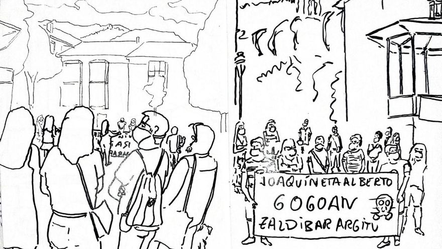 Dibujos de Gorka Belasko durante las concentraciones