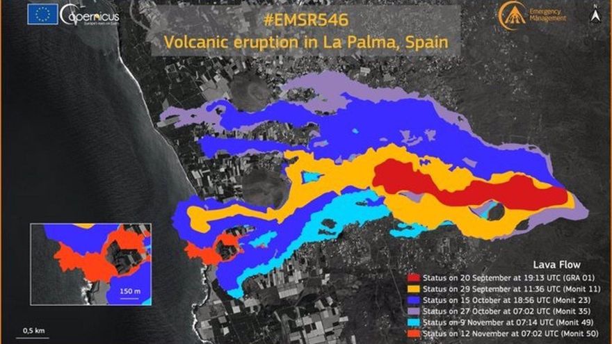 MAPA | La lava del volcán de La Palma ocupa una superficie de 1.018,6 hectáreas