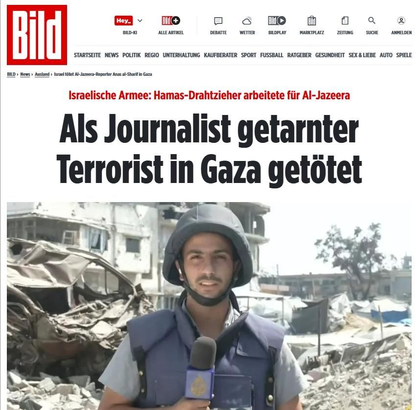 Titular de Bild 'Terrorista disfrazado de periodista es asesinado en Gaza'