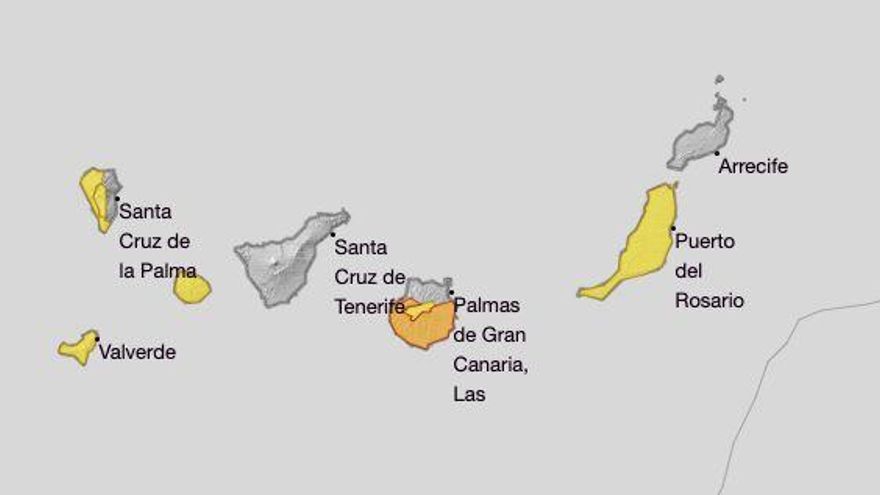 Predicción de temperaturas máximas de la Aement en Canarias para el miércoles 18 de agosto.