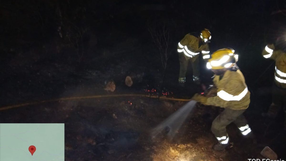 Bomberos trabajando por la noche en el incendio