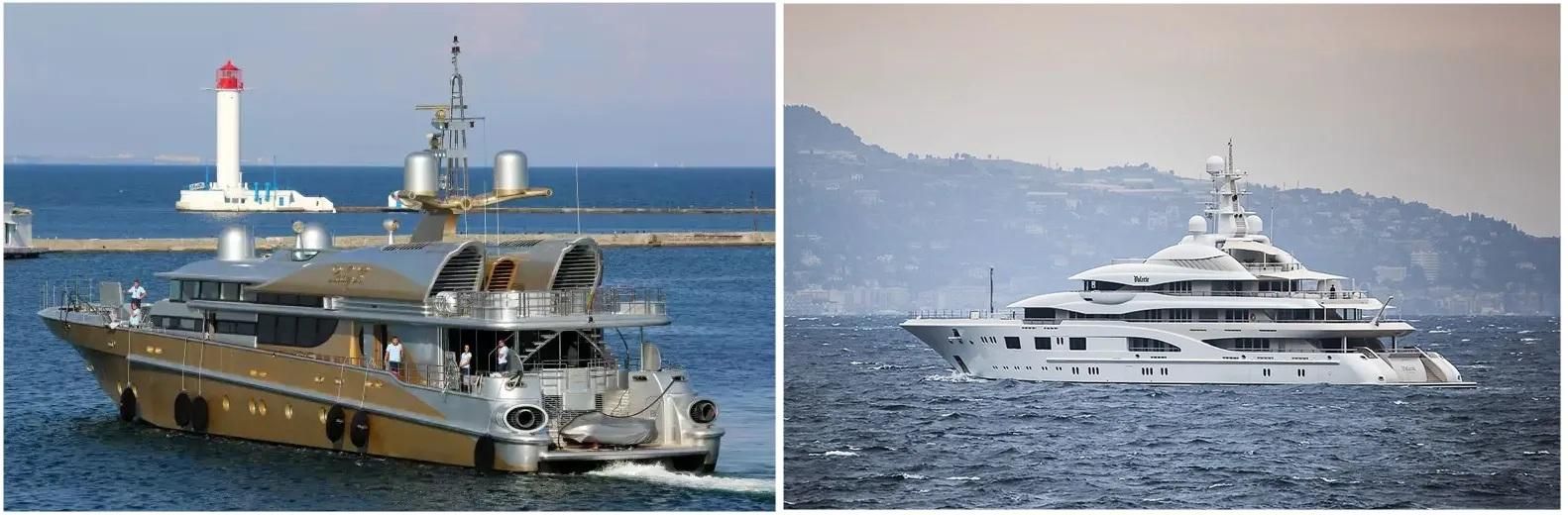 El yate Lady K (izquierda), comprado por Borys Kogan para él, y el Valerie (derecha), que supuestamente era de Sergei Chemezov.