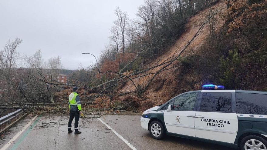 El deslizamiento de un talud corta la CL-615 en Guardo, Palencia, y semientierra un camión