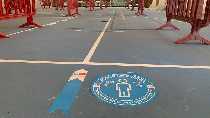Estado del polideportivo Cerro del Telégrafo, en Rivas, tras ser acondicionado como centro de vacunación.