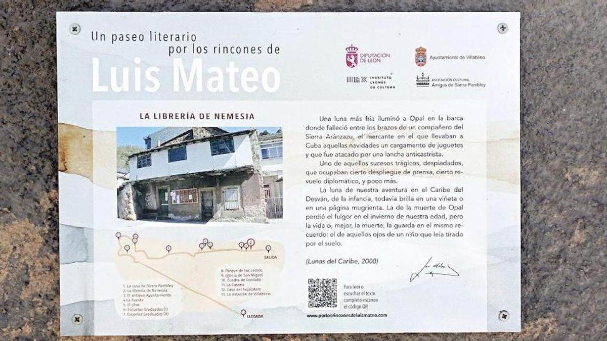 Referencia a la 'Casa Nemesia' de Villablino en la ruta 'Un paseo literario por los rincones de Luis Mateo'. 