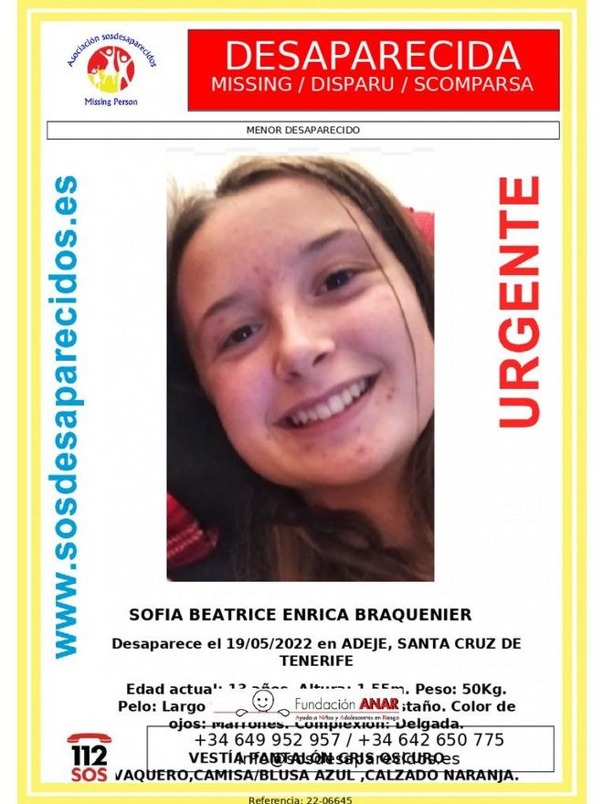 Cartel de desaparición de Sofía Beatrice. / FOTO: SOS DESAPARECIDOS