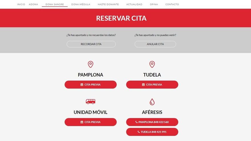 Web de ADONA para solicitar cita previa