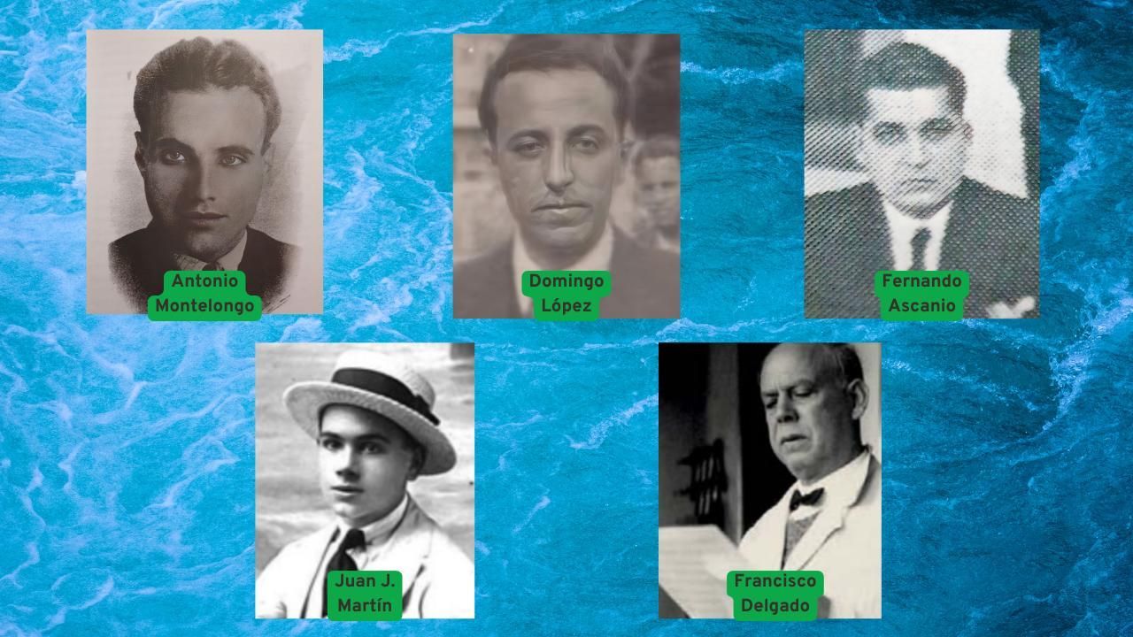 Cinco de los 13 hombres que fueron arrojados al océano en la madrugada del 27 de enero de 1937.