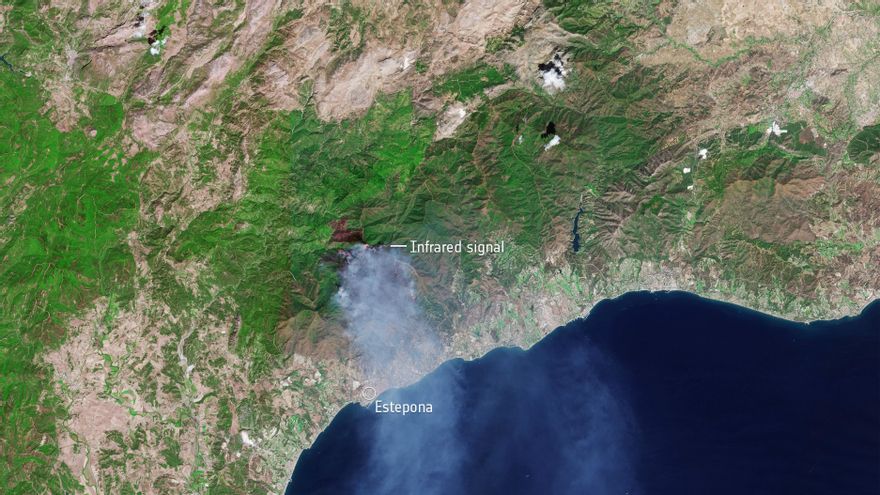 El incendio de Estepona visto desde el satélite Sentinel-2