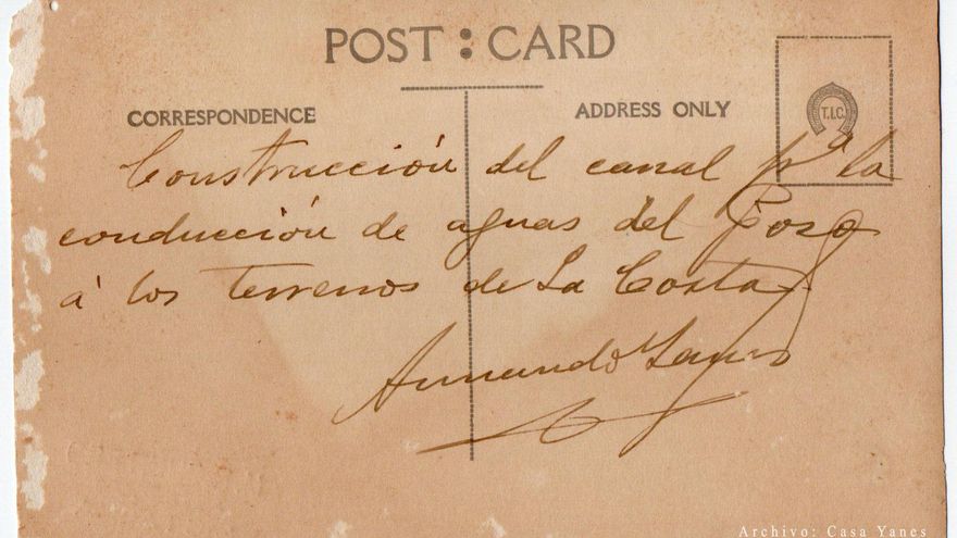 Reverso de una de las fotografías escrito a mano por el propio Armando Yanes haciendo referencia al Pozo de “La Fuerza”. (Casa Yanes)