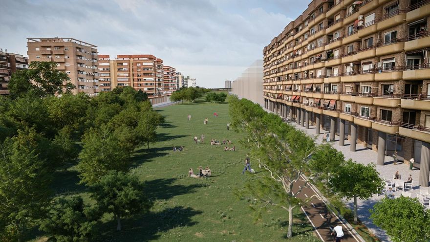 Así quedaría el nuevo corredor verde por el que ahora pasan las vías del ferrocarril que llegan a las estaciones del Nord y Joaquín Sorolla.