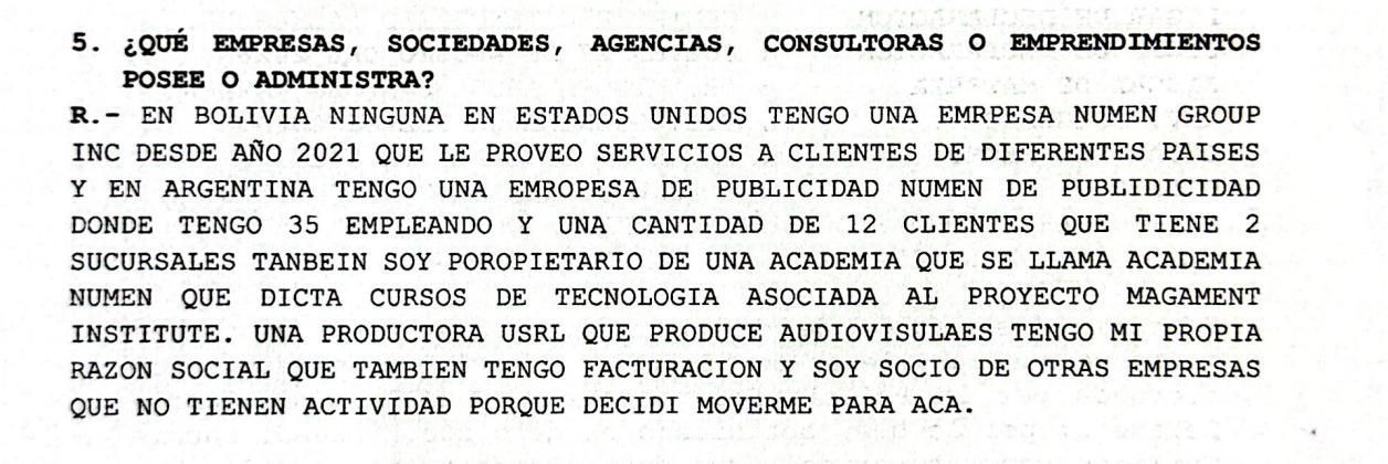 La declaración de Cerimedo ante la fiscalía de Bolivia que se conoció este viernes.