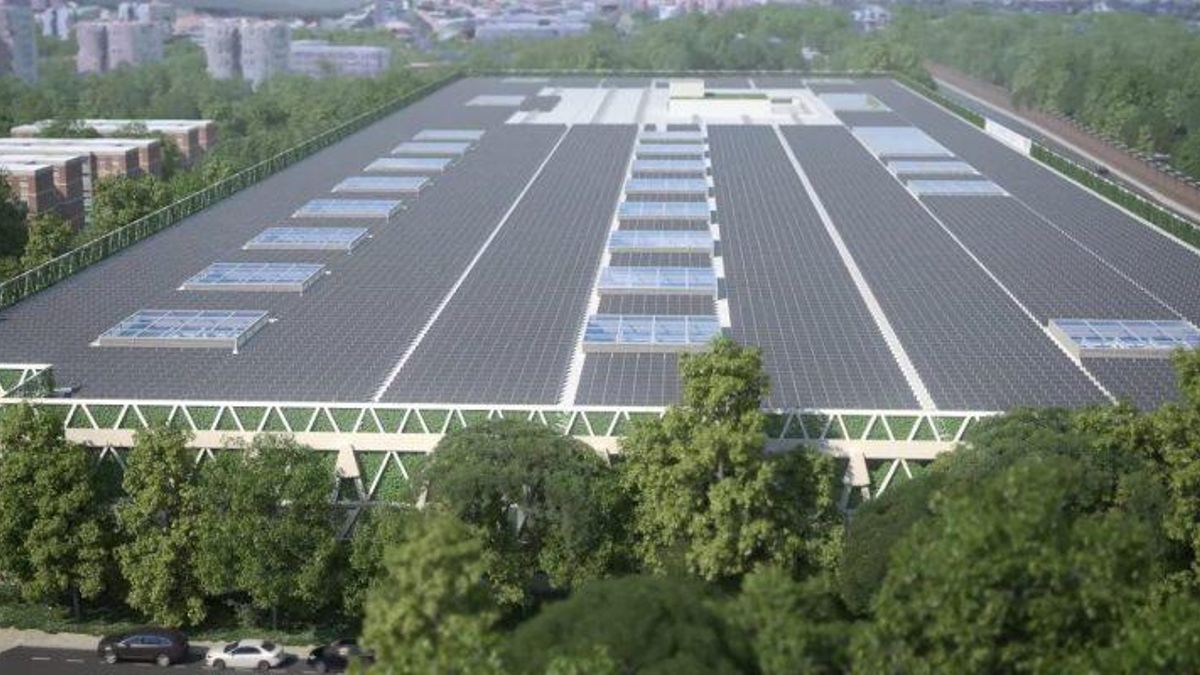 Un 'render' utilizado cuando la cochera de La Elipa se cerró en enero de 2022, que ilustraba su futuro aspecto según la licitación lanzada en 2021.