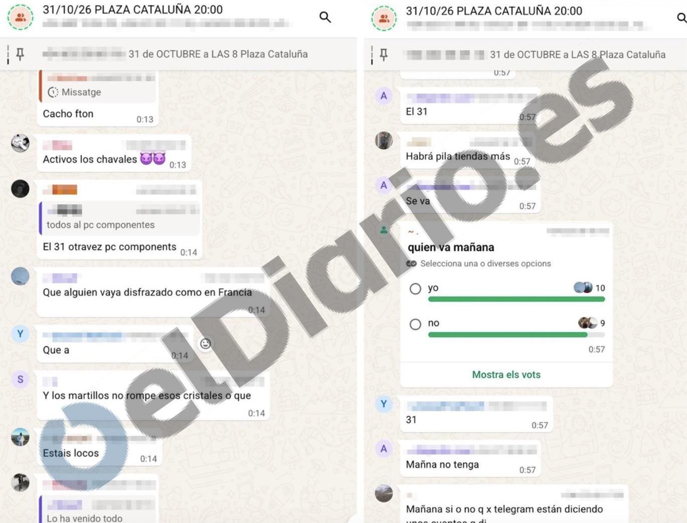 Detalle de conversación en el grupo de WhatsApp