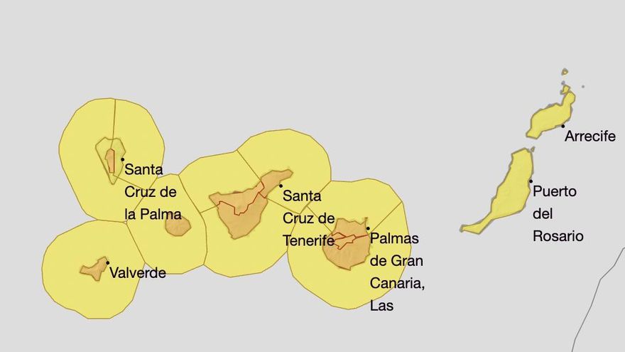 Aemet actualiza los avisos amarillos y naranjas para estos días en Canarias