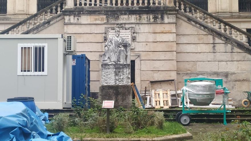 Un Benlliure entre casetas de obra preside la reforma de la Biblioteca Menéndez Pelayo en Santander