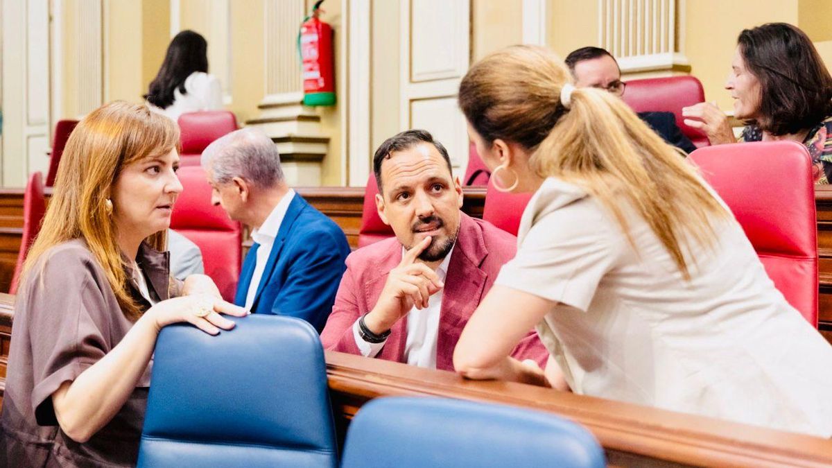Jonathan Felipe, diputado de CC por La Palma en el Parlamento de Canarias, junto a Nieves Lady Barreto  (i), consejera de Presidencia, Administraciones Públicas, Justicia y Seguridad  del Gobierno de Canarias.