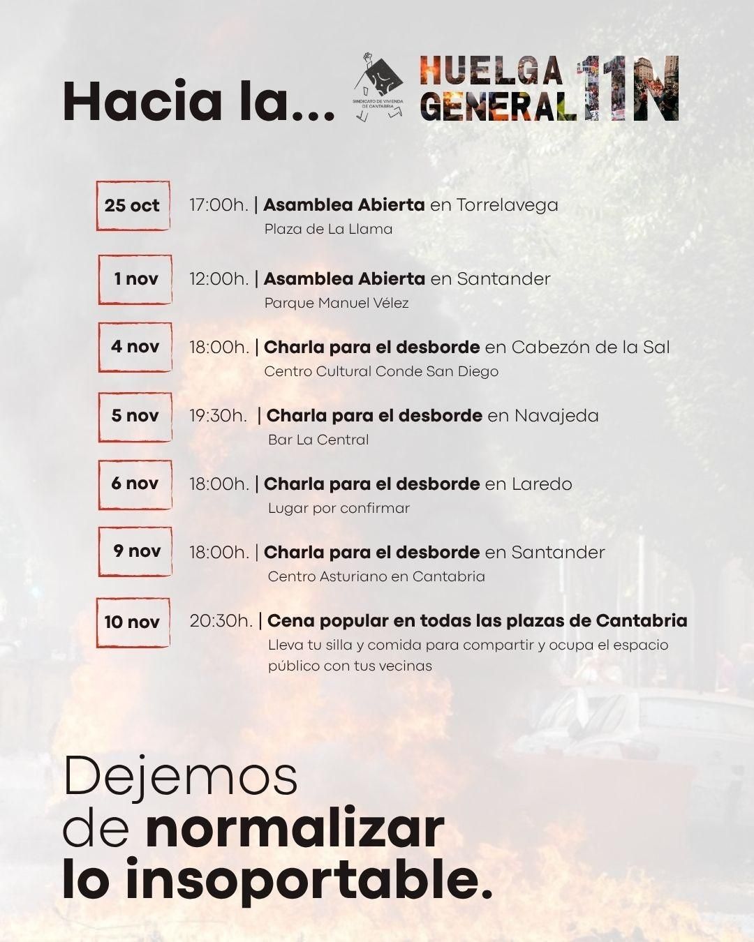 Cartel de las actividades previstas.