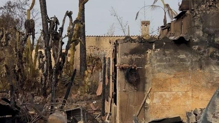 Estado de una de las fincas de Binissalem tras el incendio