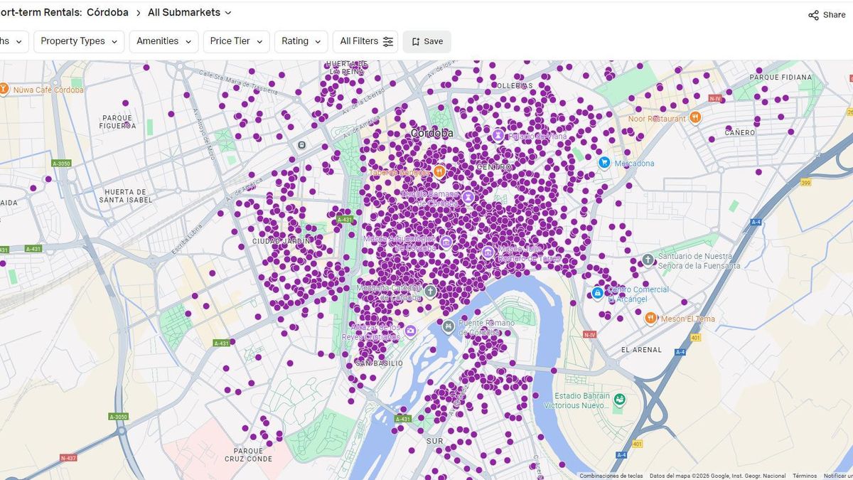 Mapa de pisos turísticos que se han ofertado en el último mes en la capital