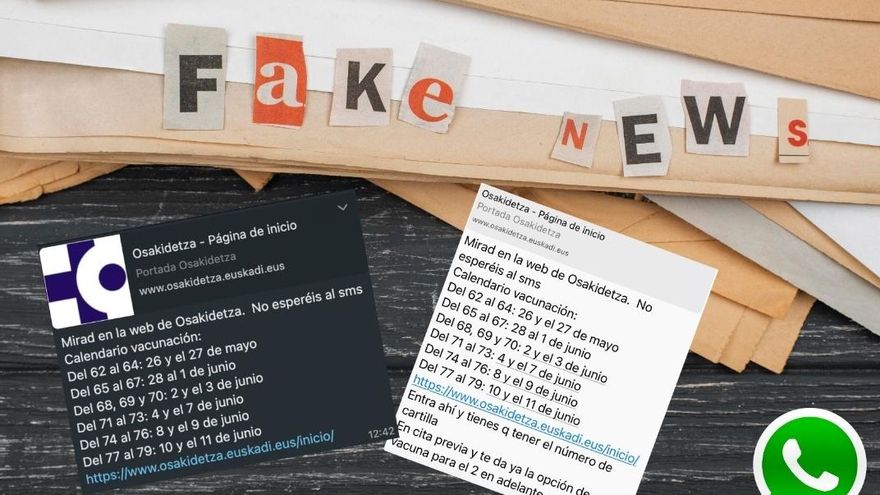 Osakidetza alerta de un mensaje falso en redes sociales con un calendario de vacunación que invita a no esperar los turnos