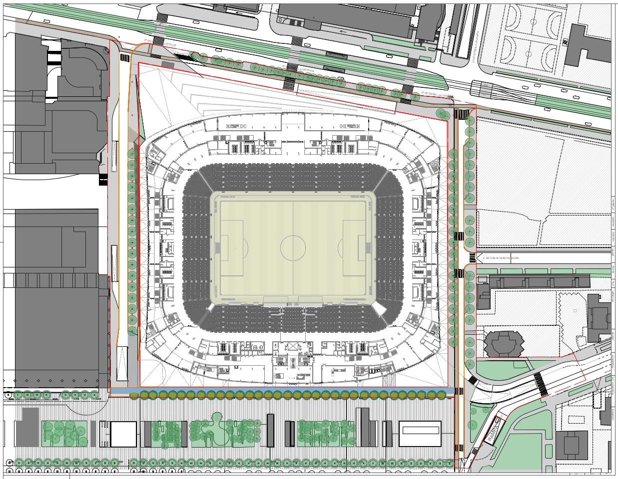 Plano de como quedaría el entorno de la Nueva Romareda