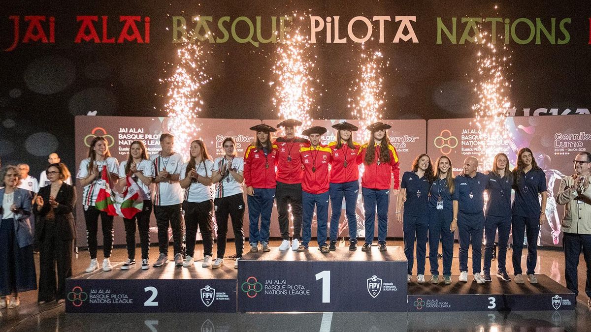 Las jugadoras de España, ganadoras de la Liga de Naciones de cesta punta en Gernika