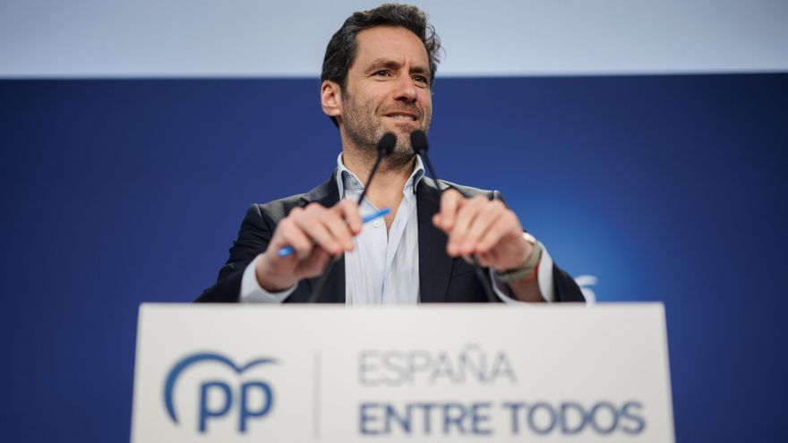 El portavoz del comité de campaña del PP, Borja Sémper, durante una rueda de prensa posterior a la reunión del Comité de Dirección del Partido Popular, a 13 de febrero de 2023, en Madrid (España). Durante la rueda de prensa, Borja Sémper, ha manifestado s