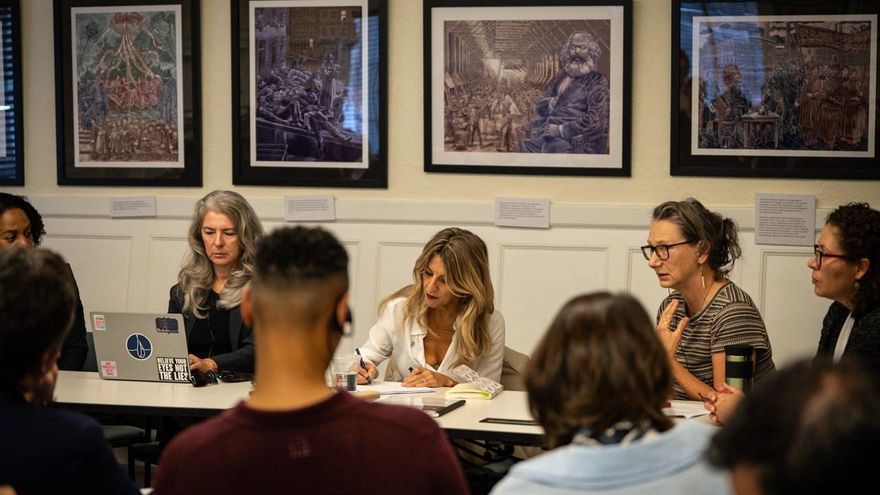 Yolanda Díaz carga en California contra Trump y las grandes tecnológicas: "¿Por qué no pagan impuestos en mi país?"