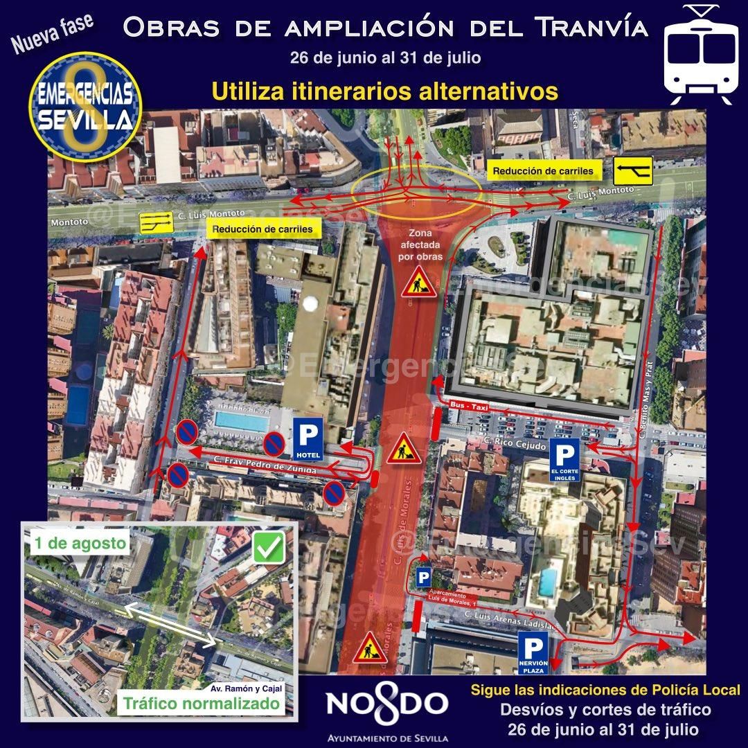 Afectación al tráfico por las obras de ampliación del tranvía.