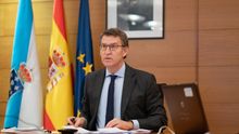 El presidente de la Xunta durante una videoconferencia con Sánchez