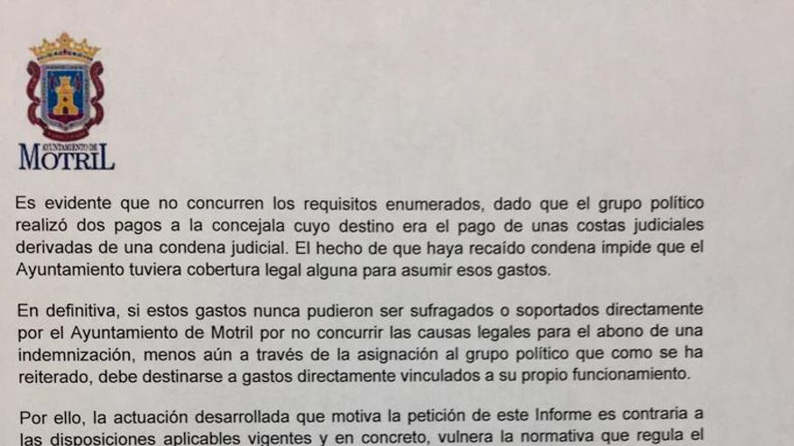 Un informe del Ayuntamiento de Motril afirma que la alcaldesa "vulneró" la normativa al usar fondos públicos para pagar una condena