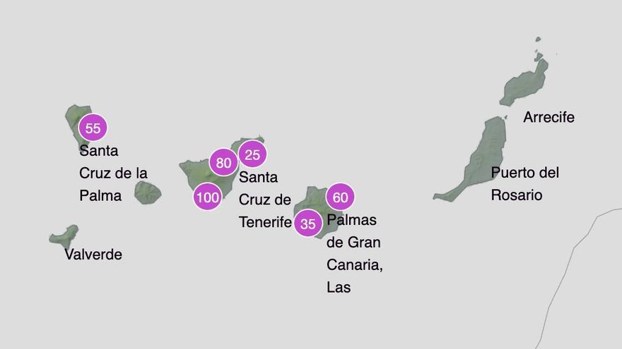 Probabilidad de lluvia en Canarias en la tarde del miércoles 24 de mayo